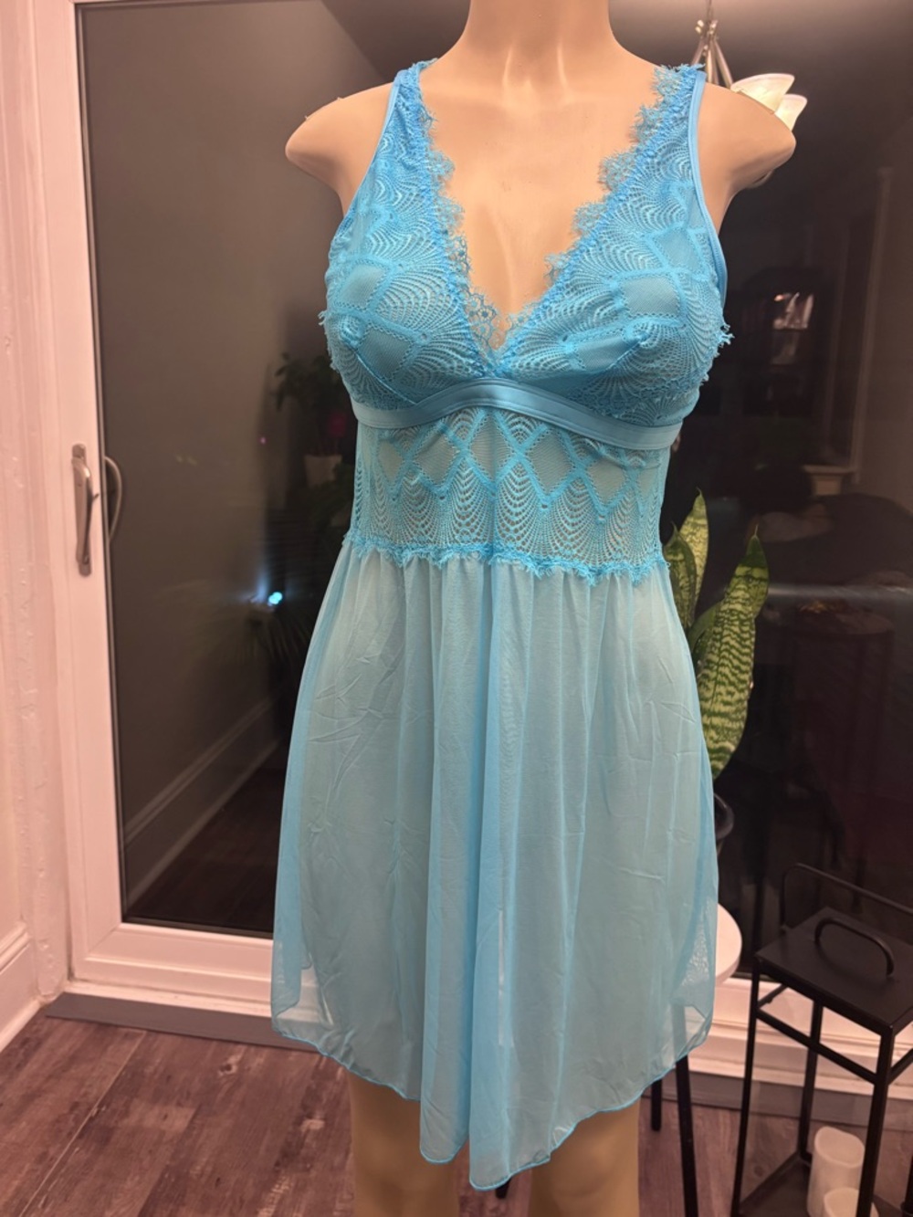 Cosabella Sky Blue Lace & Mesh V-Neck Chemise